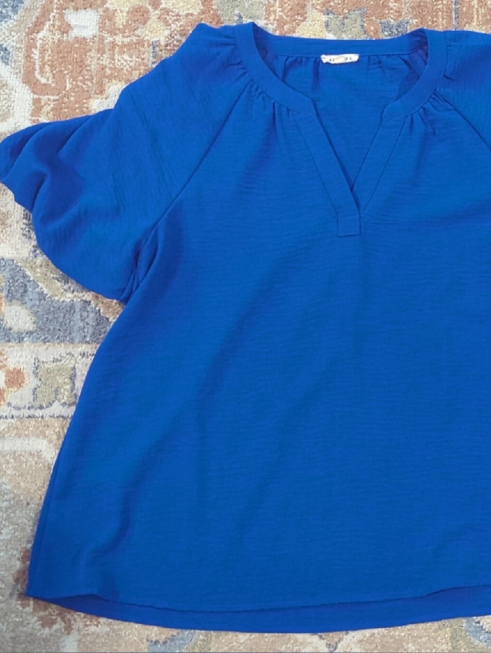 JODIFL Royal Blue Short-Sleeve V-Neck Blouse